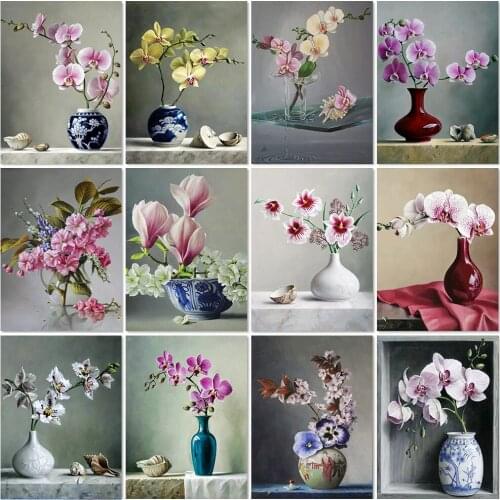 Square/Round 5D Diamond Painiting Flowers Cross Stitch Diamond Embroidery Vase Picture Rhinestones Orchid Mosaic Art Hobby Gift