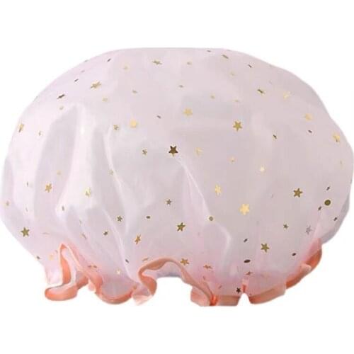 Kawai Star Reusable Double Care Shower Cap Adult Women EVA Waterproof Bathing Cap Headgear Universal Elastic Bathroom supplies
