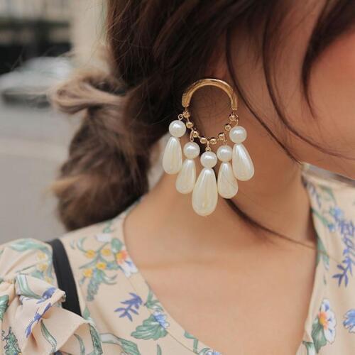 Korean Fashion Big Simulated Pearl Earrings For Women Elegant Wedding Party New Year Gift Simple Water Drop Long Earrings