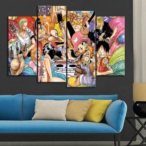 Home Decoration Modular Pictures 4 Panel Anime One Piece Character Poster Modern Canvas Print Wall Art Living Room Framework