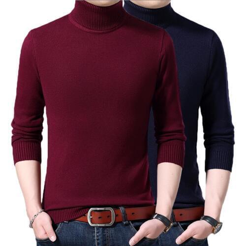 Winter New Mens Thick Turtleneck Sweater Fashion Casual Classic Style Warm Pullover Male Brand Clothes Red Blue White Black