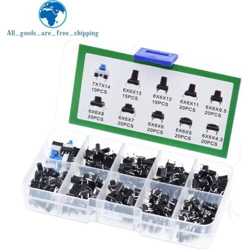 180PCS 10 Type 6*6 Light Micro Touch Switch Set Push Button Switch Kit Assortment Set DIY Tool Accessories 6x6 Keys Tact ON/OFF