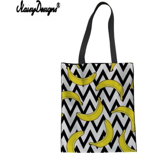 NOISYDESIGNS Shopping Bag Striped Banana Graphic Tote Harajuku Shopper Bag Women Canvas Shoulder Bag Female Eco Large-capacity