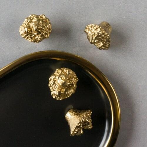 New 1Pc Solid Brass Handle American Single Hole Animal Lion Head Wardrobe Shoe Cabinet Drawer Door Knob Handles Handmade Pulls