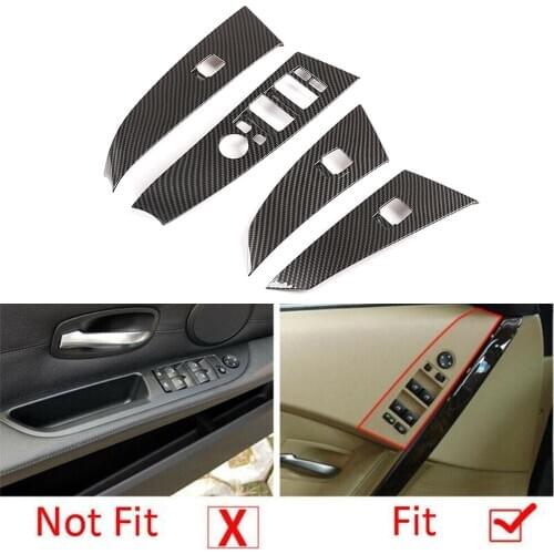 1 Set Carbon Fiber ABS Window Lift Switch Button Trim For BMW 5 Series E60 E61 2004-2006 DIY Car Decor Accessories
