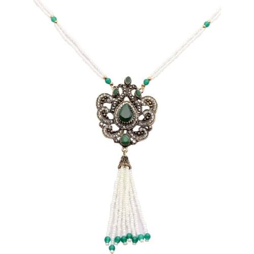 New Style Turkish Women Necklace Ladies Beaded Tassels Necklace Arabesque Crystal Jewelry Sweater Chain Ethnic Festival Gift