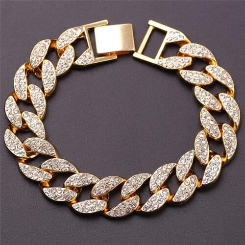 Punk Rhinestone Crystal Iced Out Bracelet for Men Lady Bling Cuban Chain Hip Hop Jewelry Bracelets Bangle Wholesale