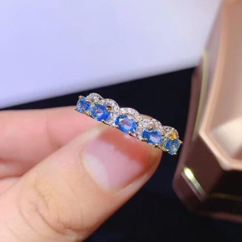 Natural blue topaz Ring Natural gemstone ring S925 silver lovely crown Hairpin Row wave women girl gift party fine Jewelry