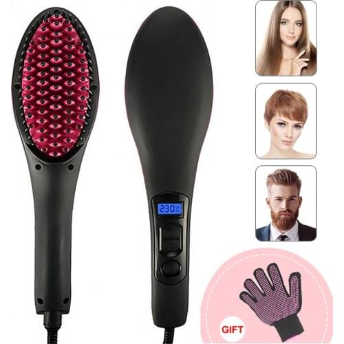 Professional Hair Straightener Brush Hot Comb Men Beard Straightener Ceramic Ionic Fast Electric Smoothing Hair Brush Styling