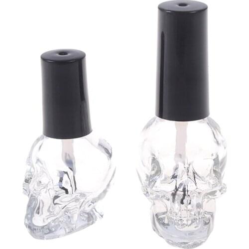 Skull Fashion 10ml Transparent Glass Empty Nail Polish Refillable Bottle With Brush Small Travel Makeup Cosmetic Containers