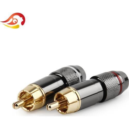 QYFANG Speaker RCA Plug 24K Gold Plated Copper Audio Jack Solder Line Wire Connector Male Amplifier Black Metal Shell Adapter