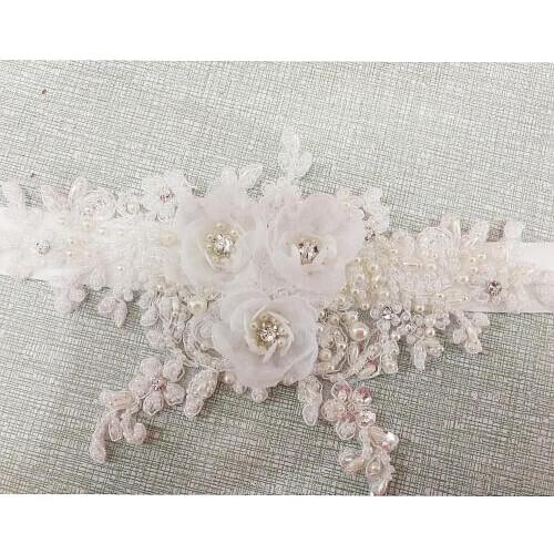 RSS34 Flowers Appliques Beaded Satin Bridal Sash Cinturon Flores Wedding Belt