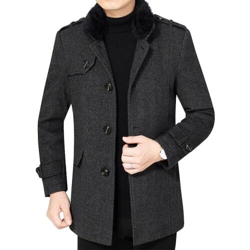 Autumn and Winter Woolen Overcoat Leisure Sheepskin Overcoat Mens Middle-aged Woolen Overcoat Men Clothing