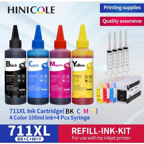 Hinicole Compatible Cartridge Replacement For HP 711 XL Refillable Inkjet Cartridge Reset Chip Deskjet T520 T120 Printer Ink
