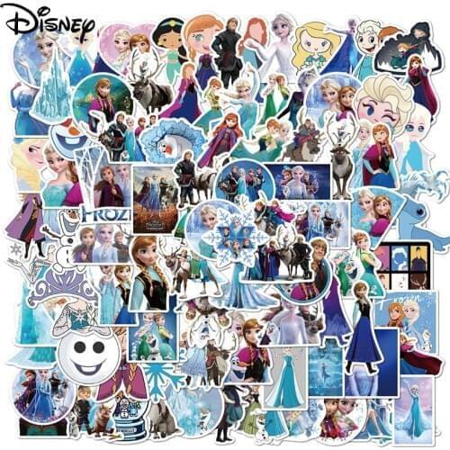 Frozen 2 Disney Stickers 50Pcs Princess Mickey Minnie Waterproof Toy Story Marvel Skateboard Laptop Cartoon Stikers Kids Toys