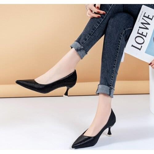 Fashion Sexy Womens High Heels Spring Patent Leather Pointed Toe Single Shoes Black Women Comfortable High Heels Women Shoes