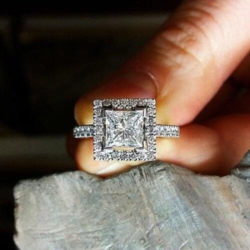 Huitan Square Cubic Zirconia Women Rings Simple Stylish Design Female Accessories Aesthetic Wedding Rings 2021 Statement Jewelry