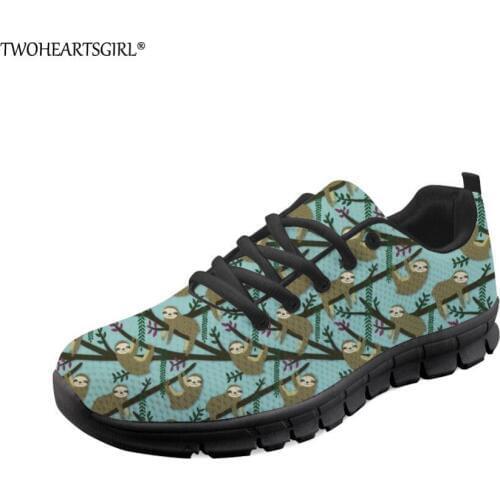 Twoheartsgirl Pretty Floral Sloth Flats for Women Unique Plus 35-45 Women Sneakers Breathable Ladies Mesh Walking Shoes Soft