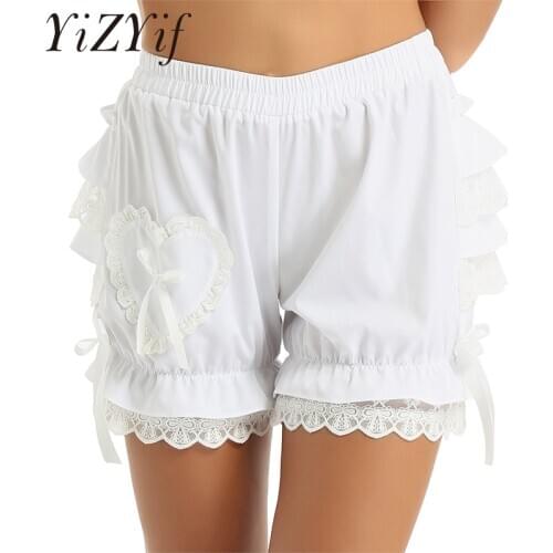 Womens Pumpkin Bloomers Shorts Vintage Victorian Gothic Pantaloons Costume Layered Ruffles Lace Trim Loose Bloomers Shorts