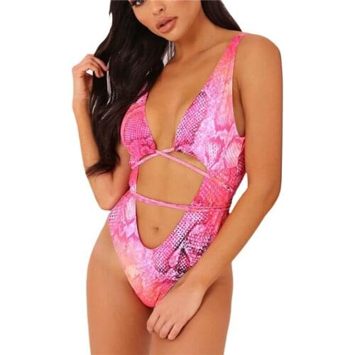 Women’s Sexy Sleeveless Bodysuit Bikini Swimwear Fashion Leopard/snake Pattern Bandage Slim Swimsuit Summer купальник женский