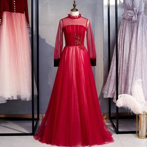 Bespoke Occasion Dress Illusion High Full Backless Beading Embroidery Sequined Lace Tulle Luxury Women Formal Evening Gown HB189