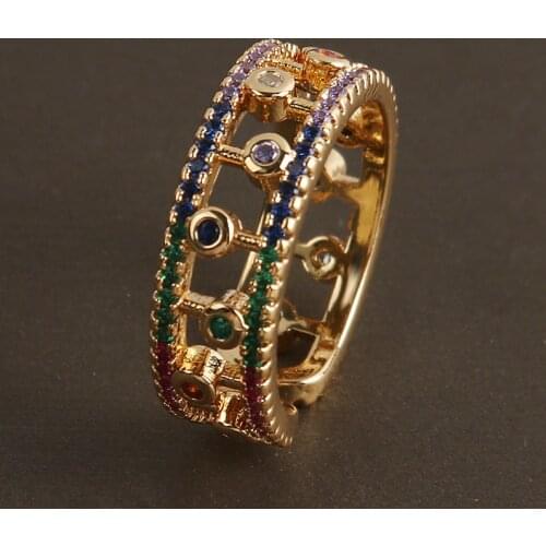 Exquisite Gold women ring adjustable open ring for women crystal copper cubic rainbow 5A zirconia simple ring woman dropshipping