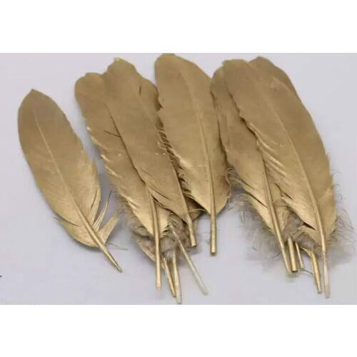 GOLD feathers-Metallic Gold Painted Goose Satinettes feathers for millinery wedding party decor supplies/10-18cm long,50pcs/lot