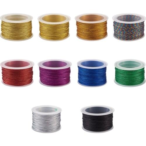 10rolls Nylon Metallic Cords for Jewelry Making DIY Mixed Color 1mm about 20m/Roll, 10 colors, 1roll/color