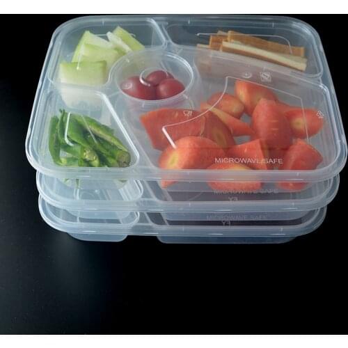 10Pcs Plastic Transparent 5 Grids Lunch Box Food Storage Reusable Microwave Oven Container Household Packaging Disposable Thick