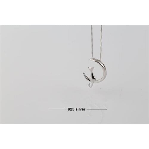 12Sets/lot S925 Personality Simple Cat Setting on the Crescent Moon Necklace Women