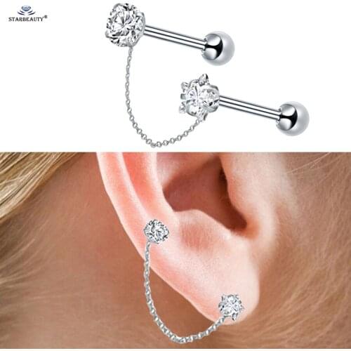 16G 1.2*6mm Star Round Gem Helix Piercing Tragus Piercing Oreja Tassel Earrings Stainless Steel Nose Ring Ear Piercing Jewelry