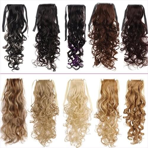 BUQI 18-Inch Synthetic Long Curly Ponytail Hair Heat-Resistant Ponytail Fake Hair Chip-in Hair Extensions Pony Tail