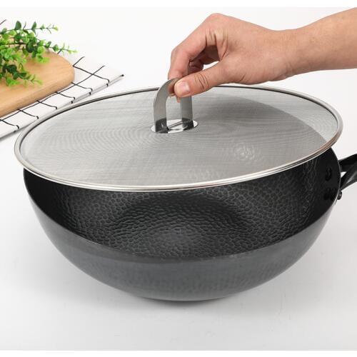 29cm/33cm Stainless Steel Frying Pan Splash Guard Cover Lid Mesh Fat Oil Frying Pan Splatter Screen Tool Kitchen Accessories