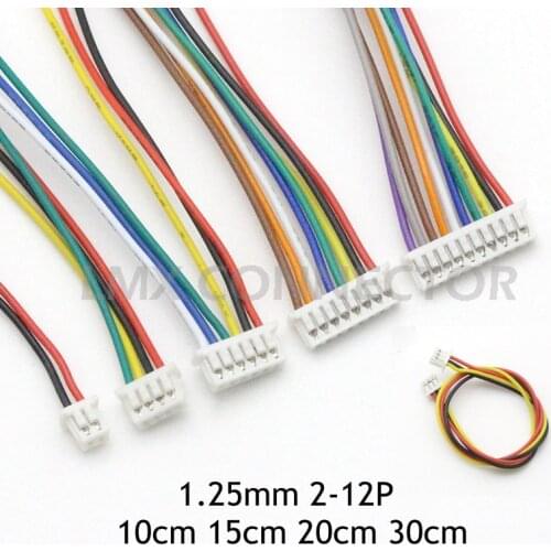 5PCS MICRO JST 1.25mm Pitch Female Connector Wire 10CM 15CM 20CM 30CM Cable 28AWG 2/3/4/5/6/7/8/9/10/11/12 Pin Double Head