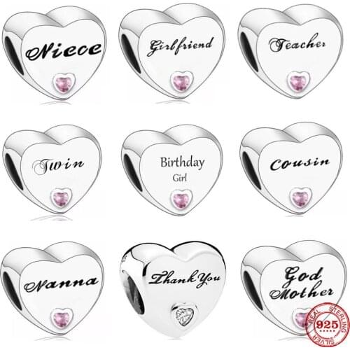 Cousin Twins Birthday Girl Fit Original Pandora Charms Bracelet 925 Sterling Silver Heart Charm Love Beads Diy Charm Berloque