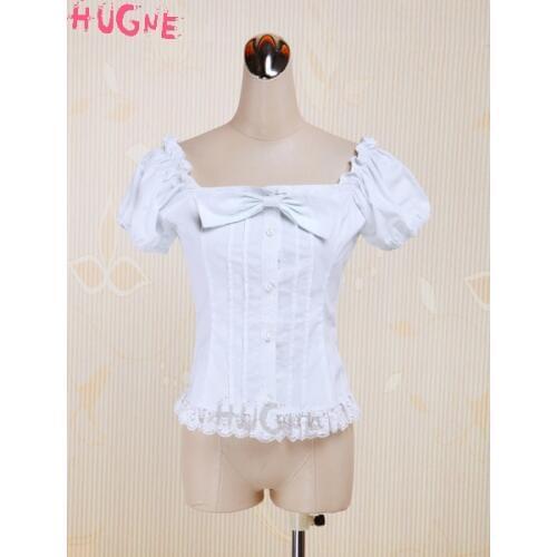 Black japanese fashion lolita Cotton bows Puff short Sleeves Sweet tailor plus size White Lolita Blouse