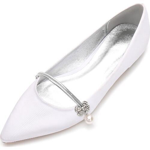 Creativesugar elegant pearl pendant flower crystal lady satin dress flat shoes sweet pointed toe flats bridal wedding low heels