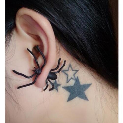 Before and after the punk street cool personality offbeat black spider with new earrings earrings Korea Funny