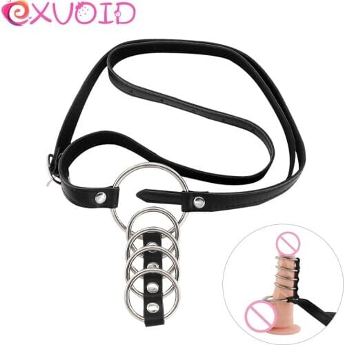 EXVOID Leather Underwear Cock Ring Delay Ejaculation Sex Toys for Men Erection Wearable Sexy Thong Metal Penis Ring