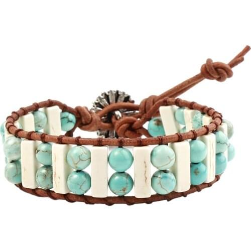 Geometric Howlite Beaded Wrap Bracelets Women Girls Natural Stone Round Beads Gypsy Boho Wrap Bracelet Femme Female Jewelry Gift