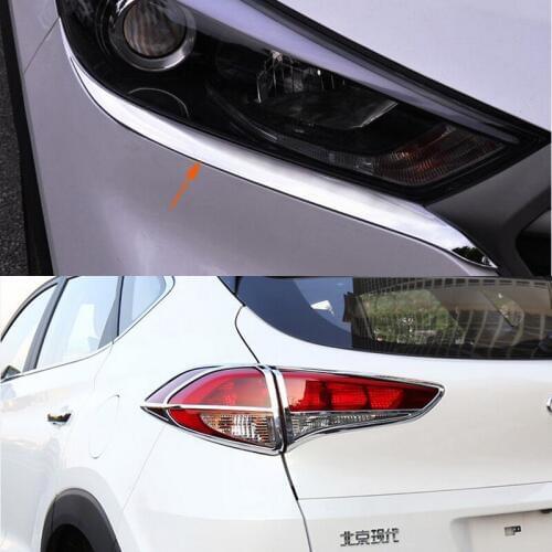 Chromed ABS Plastic 6PCS Front Head Light Eyelid Trim + Tail Rear Light Lamp Cover Trim For Hyundai Tucson 2015 2016