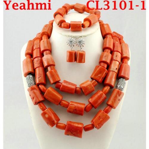 African Wedding Bridal Top Orange Coral Beads Jewelry sets Nigerian Women Beads Necklace Jewelry Sets Free Shipping CL3101-1