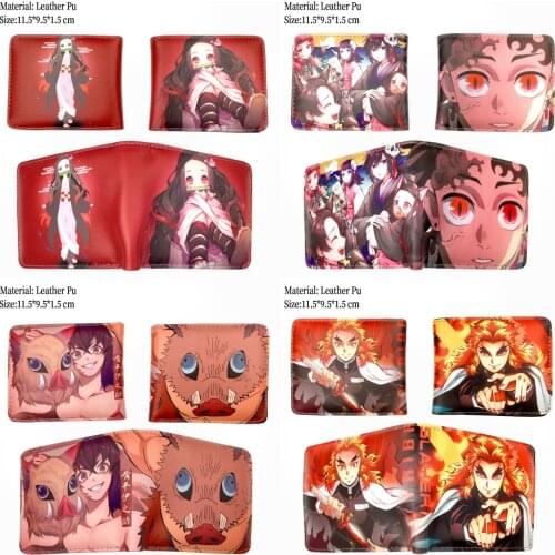 Pu Leather Wallet Anime Demon Slayer Law Boys Girls Short Coin Pocket Bifold Zipper Photo Card Holder Layers Purse Gift