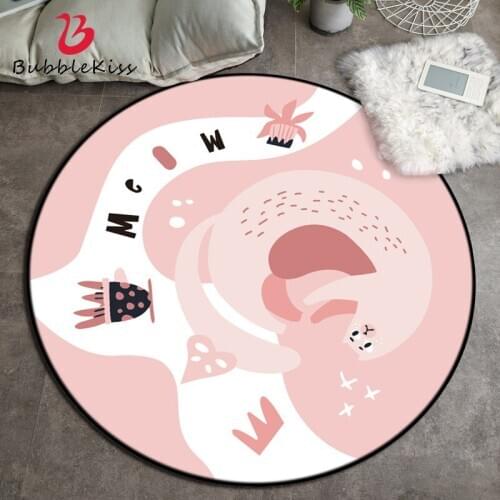 Bubble Kiss Round Carpet Cartoon Cat Pattern Pink Rug Double Layer Cotton Non-Slip Bedroom Decoration Home Computer Table Carpet