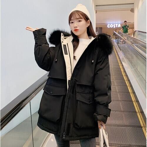 Winter Jacket Women Korean Big Fur Collar Down Cotton Coat Plus Size Thicken Warm Hooded Parka Female Clothes Ropa De Mujer A001