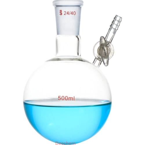 500ml 24/40 Lab Reaction Flask With Glass Stopcock New Chemistry Glassware