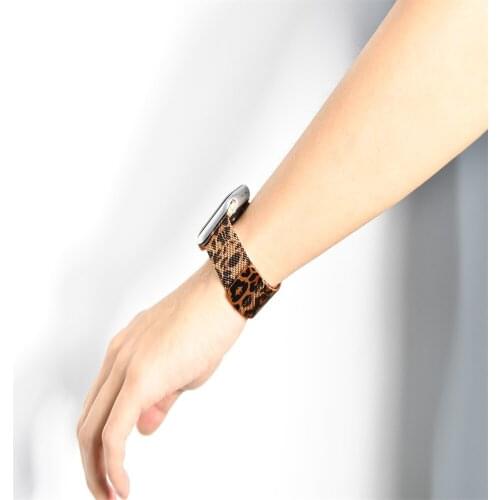 GOOSUU Magnetic Loop for apple watch 44mm 40mm 42/38mm Wrist Bracelet for iWatch All Series Metal Stainless Steel Strap Leopard