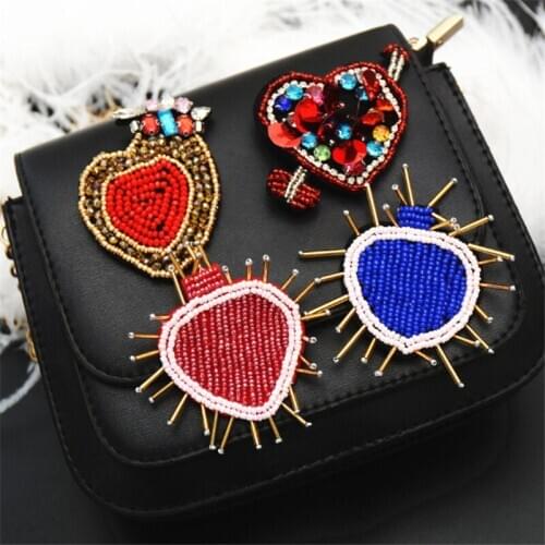 Maxsin 1 Pc High Quality Handmade Beaded Sequin Rhinestone Love Heart Shape Applique Shoe Hat Patch Clothing Accessories DIY