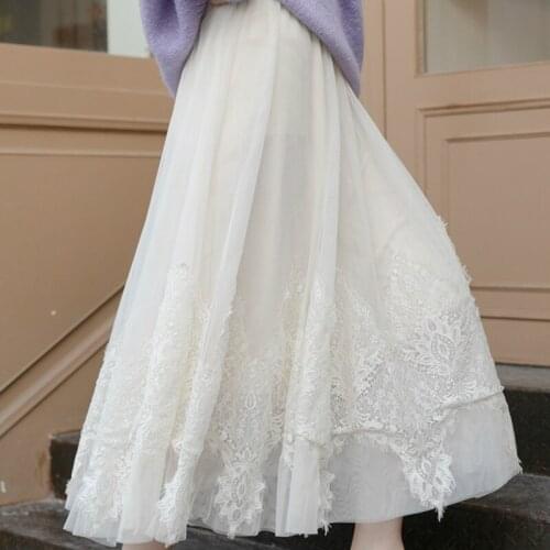 Fashion Spring Autumn Women Dress Lace Woman Skirts High Waist Ladies Long Skirt Floral Womens Clothing Faldas 2021 WPY2321