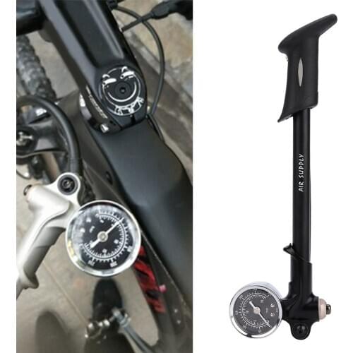 New 300PSI Air Supply Inflator Bicycle Pump To Inflate Fork Shock Fits Schrader With psi/bar Gauge Bleeder Foldable Hose